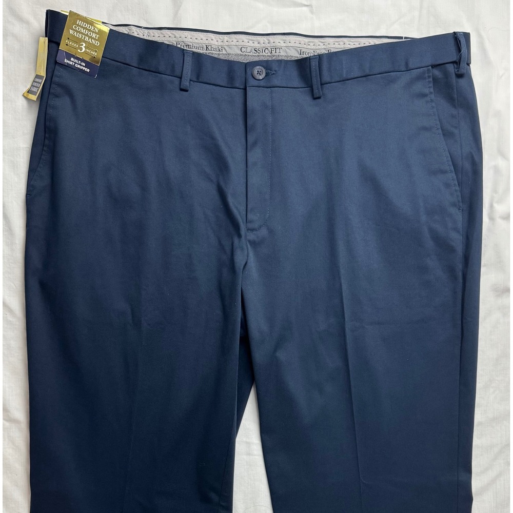 Haggar Iron Free Premium Khaki Classic Fit Navy Stretch Twill Pants 44x29 - Picture 10 of 16